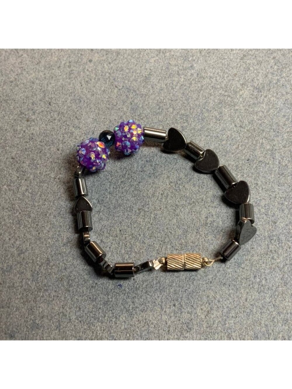 Hematite Sparkle Bead Bracelet 6.5 In Small Purple Gunmetal Silver Magnetic Glam